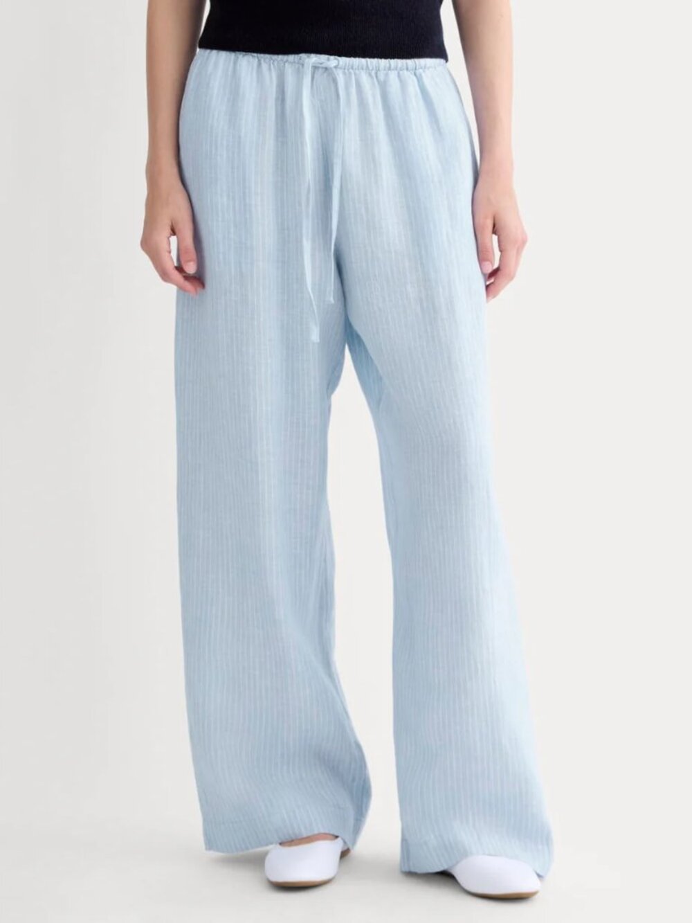Everlane Linen Drawstring Pant in Blue and White stripe - Picture 2 of 12